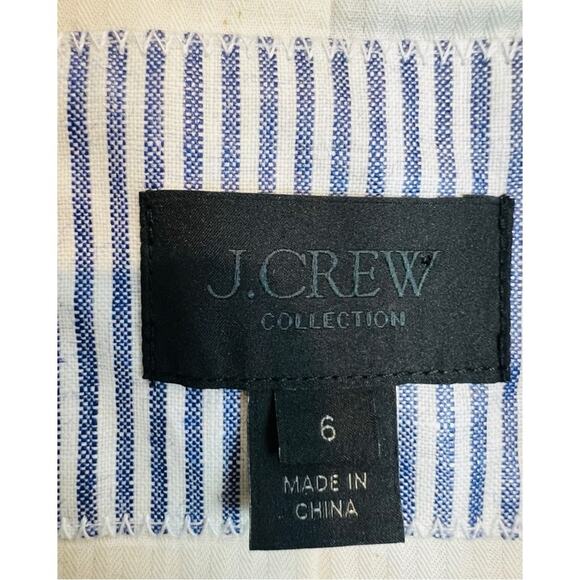J. Crew Waxed Linen Blue and White Striped Crop Trench Jacket - Picture 9 of 16